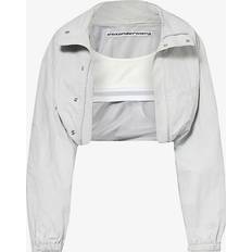 Shell Jackets - White Alexander Wang Womens Microchip Funnel-neck Cropped Shell Jacket