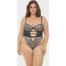 Leopard - Women Shapewear & Under Garments OH LÀ LÀ CHÉRI Plus Journey Leopard Print Bodysuit 51-11804X, Women's, 1XL, Leopard Black