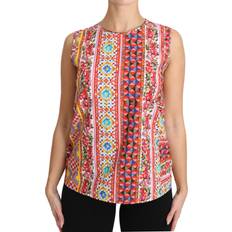 Dame - Multifarvet Toppe Dolce & Gabbana Carretto Print Pure Cotton Tank Top Floral Blouse IT44