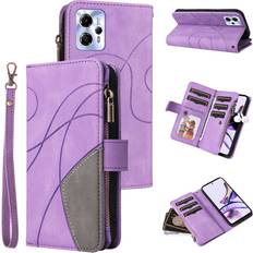 GANGXUN Purple Case for Motorola MOTO G13 Wallet Cover Zipper Poket Nine Card Slot PU Leather Magnetic Clasp Kickstand Compatible with Motorola MOTO G13 Case