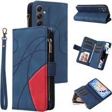 Samsung Galaxy A34 Wallet Cases GANGXUN Blue Case for Samsung Galaxy A34 5G Wallet Cover Zipper Poket Nine Card Slot PU Leather Magnetic Clasp Kickstand Compatible with Samsung Galaxy A34 5G Case