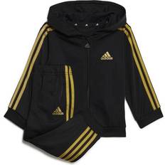 Adidas Treningsklær Tracksuits adidas Toddler Sportswear Essentials Shiny Hooded Tracksuit - Black/Gold Metallic