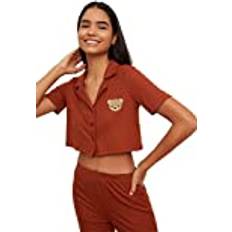 Bruna - Dam Pyjamasar Trendyol Collection Dam Cinnamon Camisole stickad pjamas pyjamas-set, kanel