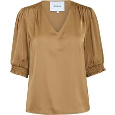 Minus Bluser Minus Selva Vneck Puff Half Sleeve Blouse Kvinde Toppe hos Magasin Ermine Brown