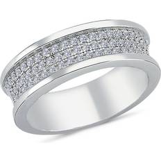 Silver - Unisex Rings Jewelco London Unisex Rhodium Plated Sterling Silver Cubic Zirconia 3-row Pave Wedding Band Style Half Eternity Ring ARN142