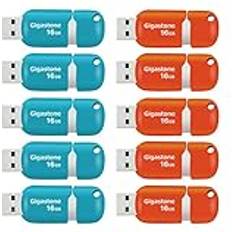 Gigastone 16GB USB 2.0 Flash Drive, pack 10, V10 Series, infällbar USB-minnen för PC Laptop MacBook dator, Kompatibel med Windows Mac Linux, blandade färger Turquoise Red