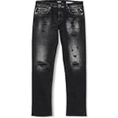 Replay Herrjeans med rak passform Grover Broken Edge-kollektion, 099 Svart Delavè 32L