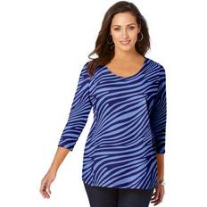 Jessica London Clothing Jessica London Plus Women's Scoop-Neck Tee in French Blue Zebra Size 30/32 3/4 Sleeve Shirt