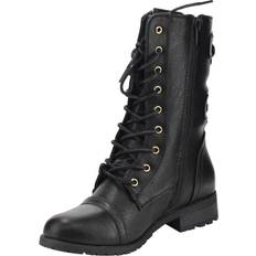 Ankle Boots Forever Forever Women's Mango-71 Faux Leather Military Style Ankle Boots Thick Sole Buckles,Black,6.5