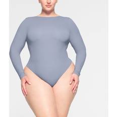 Blue Bodysuits SKIMS Long Sleeve Low Back Bodysuit Blue Fits Everybody