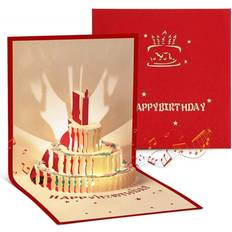 HKHBJS Musical Birthday Greeting Card Birthday Invitation Gift Card Girl Man Boy Woman 3D Pop Up With Envelope, Red