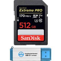 SanDisk SanDisk Extreme Pro 512GB SD Card SDXC UHS-I Card for Cameras Works with Canon EOS R, M50, M100 SDSDXXY-512G-GN4IN 4K UHD Video Class 10 Bundle with 1 Everything But Stromboli 3.0 Memory Card Reader