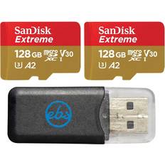 SanDisk SanDisk Extreme UHS-1 U3 V30 A2 128GB Micro SD 2 Pack Memory Card for GoPro Hero 10 Black Action Cam Hero10 SDXC SDSQXA1-128G-GN6MN Bundle with 1 Everything But Stromboli MicroSD Card Reader