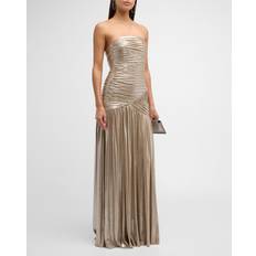 Beige Dresses Retrofete Josie Strapless Lamé Slit Gown