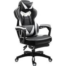 Gaming Chairs Vinsetto Ergonomic Racing Gaming Chair Office Desk Chair Adjustable Height Recliner with Wheels, Headrest, Lumbar Support, Retractable Footrest White