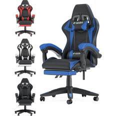 Black and Blue Ergonomic Gaming Chair with Footrest