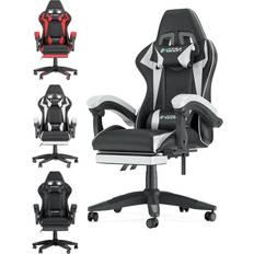 Black and White Ergonomic Gaming Chair with Footrest