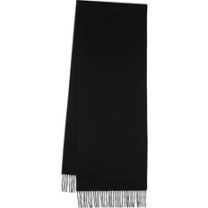 Logo Embroidered Fringed Cashmere Scarf - Black