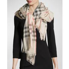 Burberry Grey Scarfs Burberry Check Wool Silk Scarf - Beige