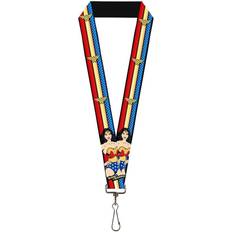 Keychains Buckle-Down adults Lanyard - 1.0" Wonder Woman Pose/Logo Stripe/Stars Red/Gol Key Chain, Multicolor, One