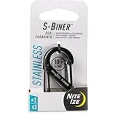 Nite Ize SB2-A1-3R3 S-Biner 2, Dual Gated Karabiner für Schlüssel und Ausrüstung, Stück, schwarz/edelstahl Doppelkarabiner