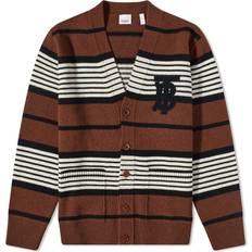 Brown - Men Cardigans Burberry Men's Triple Stripe TB Cardigan Dark Birch Brown Dark Birch Brown