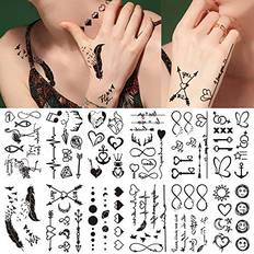 Cosmetics 30 Sheets Fake Black Tiny Temporary Tattoo, Hands Finger Words Tattoo Sticker for Men Women, Body Art on Face Arm Neck Shoulder Clavicle Waterproof