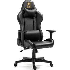 Gaming Chairs Inbox Zero Inbox Zero Gaming Chair w/ Zodiac Star Sign Poker Crown Poker Logo Zodiac Pisces Sign Adjustable Reclining Ergonomic Foam Padding Swivel PC Game Chair Foam Padding Black