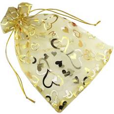 Gold Gift Bags 8 x 12 Inch Drawstring Heart Flower Bags