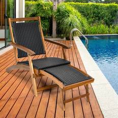Folding Sun Lounger, Acacia Wood Deck Reclining Retractable