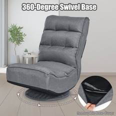 Costway Gaming Chair Fabric 6-Position Folding Lazy Sofa 360 Degree Grey