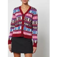 Polyamid Cardigans Ganni Pink Logo Wool Mix Women's