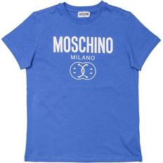 Moschino Boys Boy's Double Smiley Logo T-Shirt in Blue Cotton 12Y