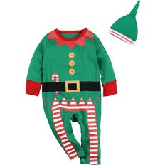 Girls - Green Jumpsuits 2PCS Christmas Outfit Set Baby Boys Girls Funny Elf Costume Newborn Romper 12-18 Months, Green