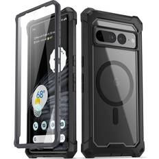 Poetic Guardian MagPro Case for Google Pixel 7 Pro,[Compatible with MagSafe][20 FT Mil-Grade Drop Tested] Built-in Screen Protector Work with Fingerprint ID, Full Body Hybrid Rugged Case, Black/Clear