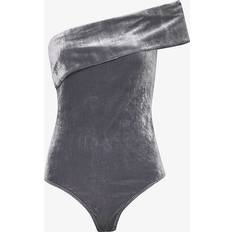 Gold - Women Shapewear & Under Garments Agolde Womens Shark gunmetal Bree Asymmetric-neckline Velvet Bodysuit