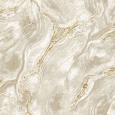 World of Wallpaper 10m x 0.5m, Cream/Gold World of Wallpaper Luxe Collection Mineral Effect Vinyl Textured Wallpaper