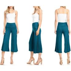 Turquoise - Women Pants Cropped Wide-Leg Lounge Pants Teal