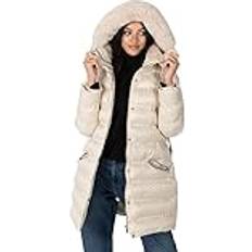 Lovedrobe Women's Winter Jacket Ladies Coat Quilted Puffa Padded Belted Pockets with Faux Fur Trim Puffer Outerwear, Beige