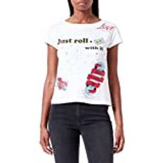 Love Moschino Dam boxy fit korta ärmar bara rulle med it tryck t-shirt, Optisk vit