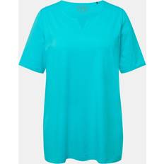 Lana Camicie Ulla Popken T-shirt Taglio Svasato Scollo A Tunica Mezze Maniche Donna Turchese Taglia Cotone