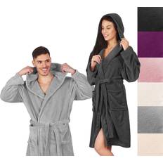 Fleece morgonrock dam DecoKing DecoKing Badrock – kort kvinnor män unisex med huva morgonrock mikrofiber mjuk lätt gosig mikrofiber fleece robby, GRÅ