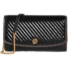 Bags Tory Burch Women's Robinson Patent Puffy Quilted Chain Wallet, Black, One