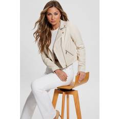 Guess Leather Jackets Guess Venom Faux-leather Moto Jacket Beige