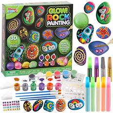 Joyin 12 Rock Painting Kit 43 Pcs Arts and Crafts for Kids Ages 5-7 Art Supplies with 18 Paints Glow in The Dark & Metallic & Standard Craft Paint Kits for Boys and Girls Ages 8-11