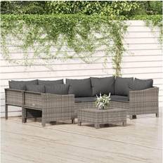 vidaXL Patio Furniture Set 7 Piece Armchair Sofa with Cushions Gray Poly Rattan Conjunto de Sala de Exterior