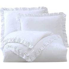 Chezmoi Collection Nora Ruffled Edge Trim Soft Washed Microfiber White