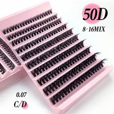 Cheap False Eyelashes Shein Mixed 0.07mm C/D Thickness Natural Soft 50d Individual False Eyelashes, 8-16mm Length, 10 Trays/200 Bulbs Ultra-Light Waterproof Sable Fur Single Clus