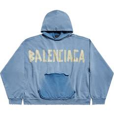 Balenciaga Jumpers Balenciaga Tape Type Cotton Hoodie - Blue
