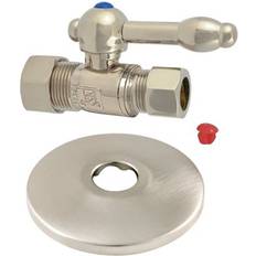 Plumbing Kingston Brass CC44458KLK 5/8 OD Comp x 1/2 OD Comp Quarter-Turn Straight Stop Valve with Flange Brushed Nickel